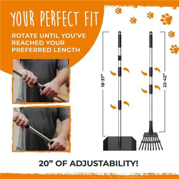 Dog Pooper Scooper | Large Heavy Duty Tray & Rake . Long Adjustable Metal Poles - Picture 4 of 6